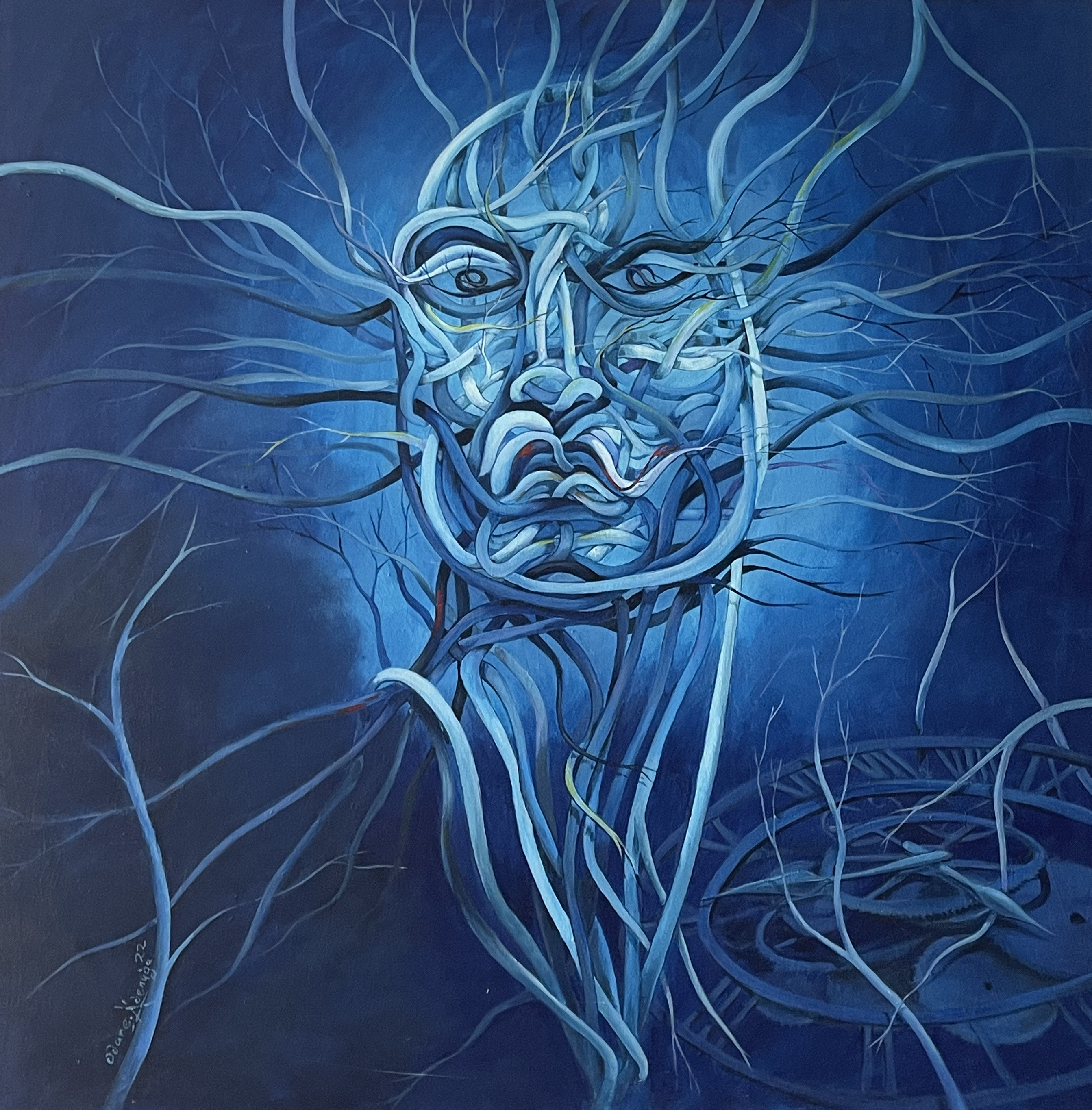 O'dare Adebuga, Blue man, Acrylic on canvas